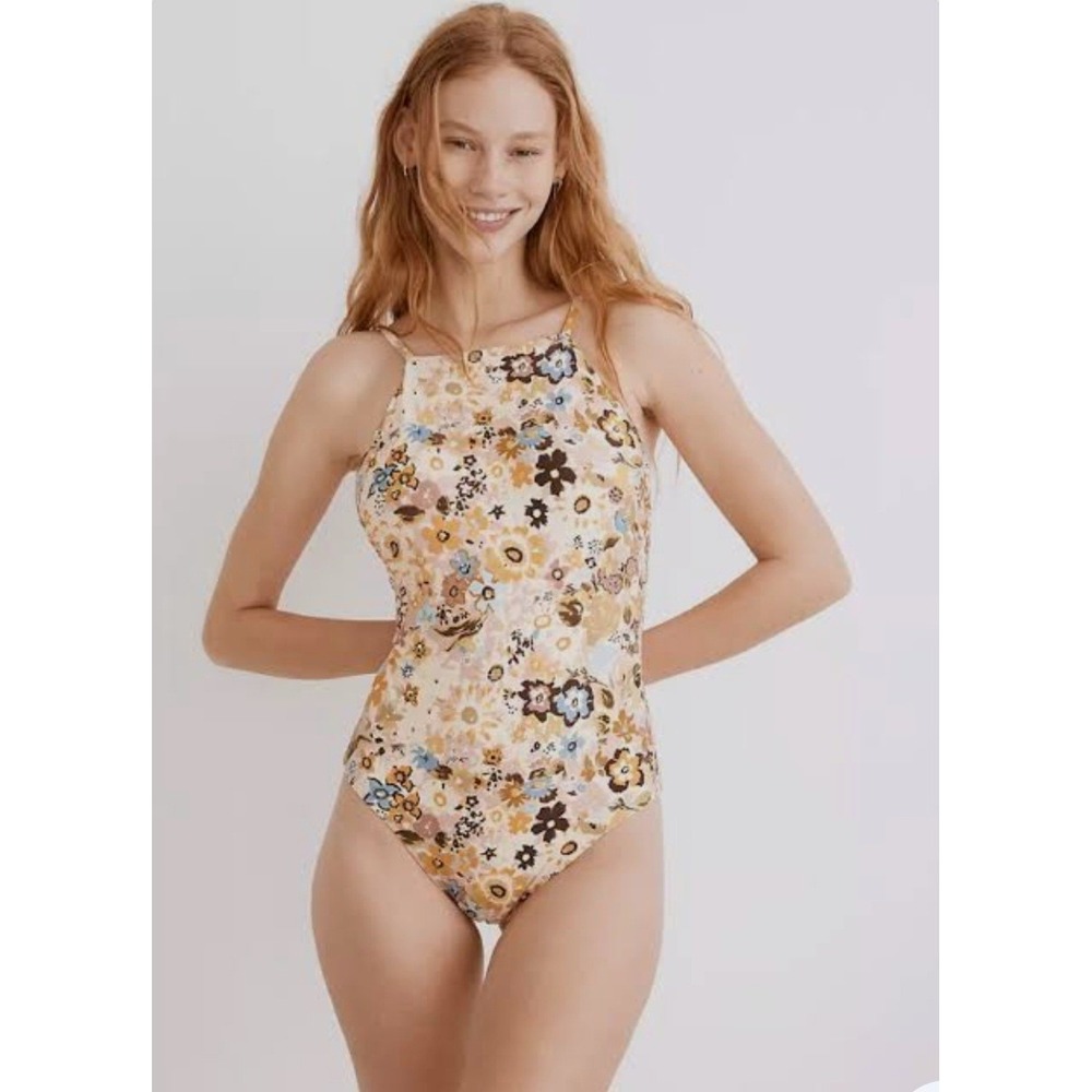 Madewell Second Wave High-Neck One-Piece Swimsuit Medium Retro Floral Swimwear